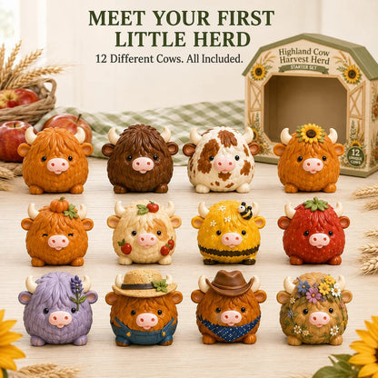 🐮 Highland Cow Squishy Collection | 12-Piece Harvest Herd or 24-Piece Holiday Collector’s Edition with Unique Characters & Secret Cow ✨
