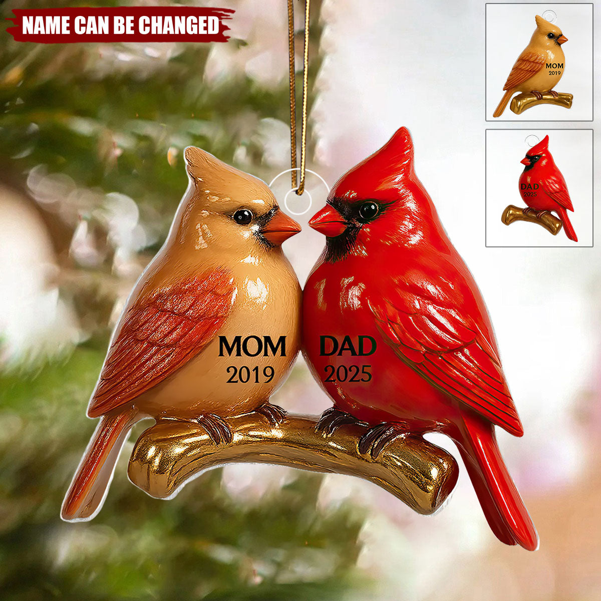 Personalized Vintage Nostalgic Cardinals Memorial  Acrylic Ornament
