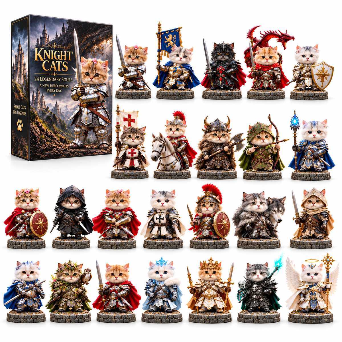 ⚔️ 24 Days of Knight Cats Advent Calendar | Epic Fantasy Feline Figures 🐾