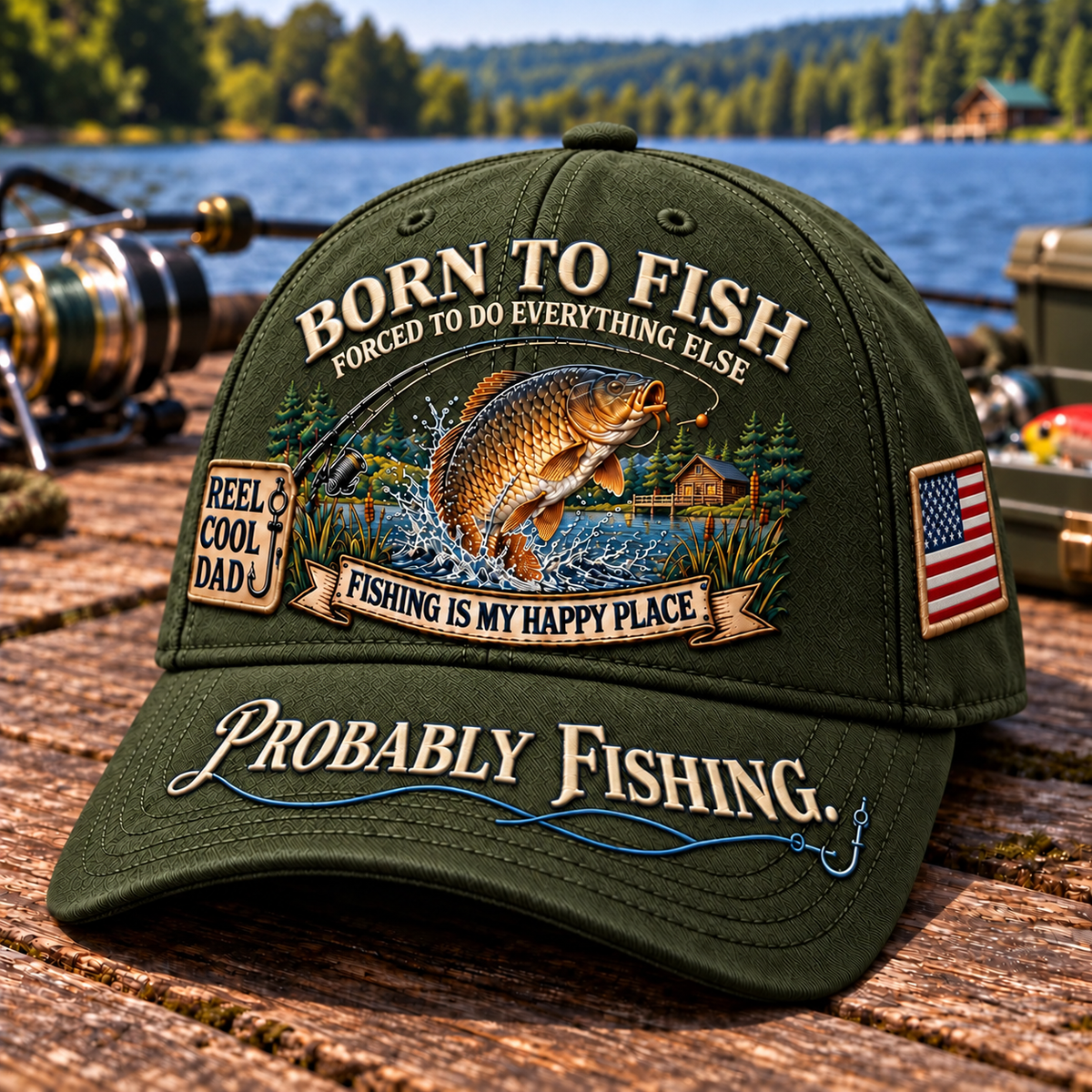 🎣 Born To Fish “Probably Fishing” USA Angler Tribute Cap  | Cotton-Poly Blend • Detailed Embroidery • Adjustable Fit