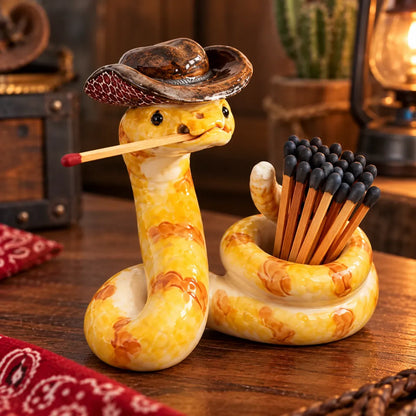 ⏳ Last Day 49% OFF – 🤠 The Cowboy RattlerTM Match Holder | Funny Western Snake Décor for Cabins, Mantels & Bars 🐍