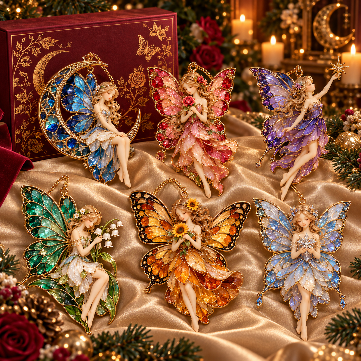 ✨ 2026 Enchanted Stained Glass Fairy Christmas Ornaments – Set of 6