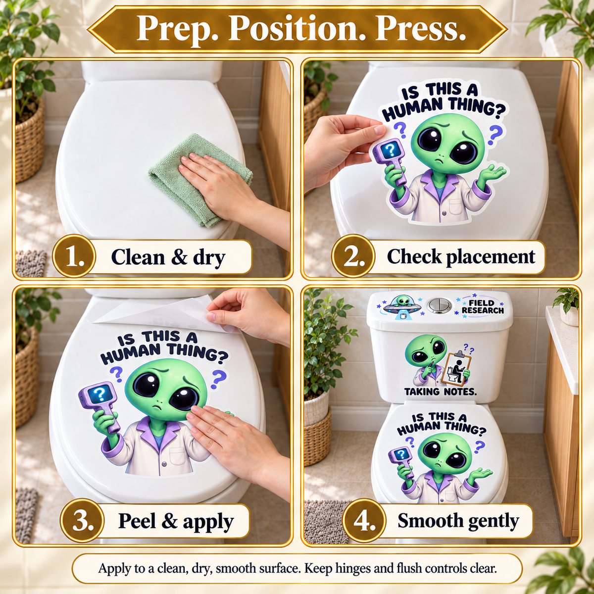 👽 “Is This a Human Thing?” 3-Piece Alien Toilet Decal Set