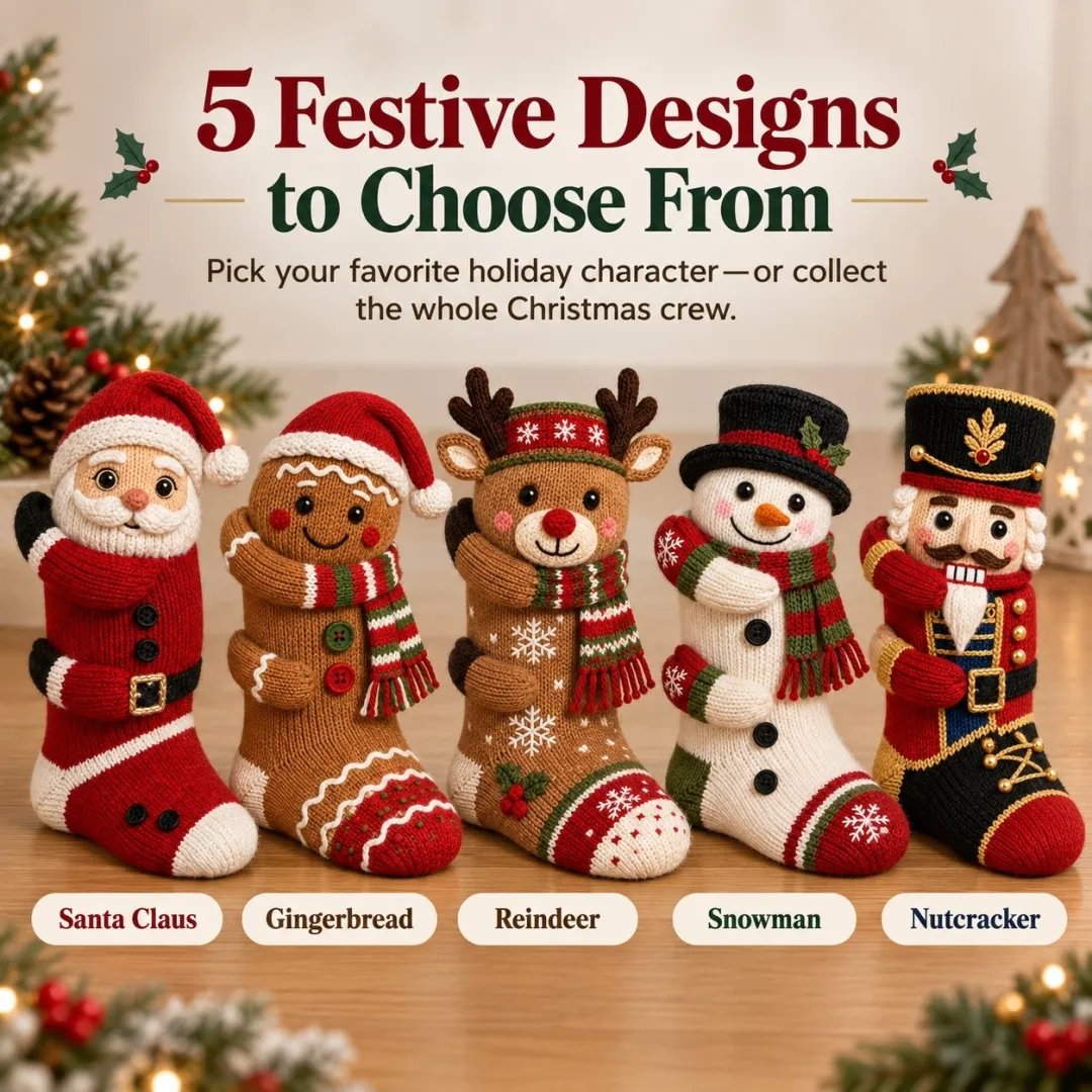 🧦3D Hugging Christmas Socks 🎅 Cute Knit Holiday Socks 5 Designs