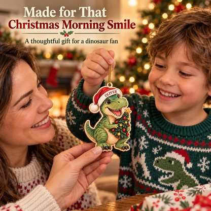 🔥Last Day 50% OFF -🦖 Personalized Dinosaur Christmas Ornament | Custom Name Wood Keepsake with Dino Facts & Wishes 🎄