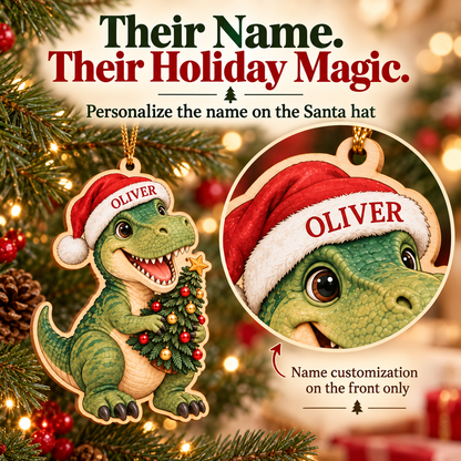 🔥Last Day 50% OFF -🦖 Personalized Dinosaur Christmas Ornament | Custom Name Wood Keepsake with Dino Facts & Wishes 🎄