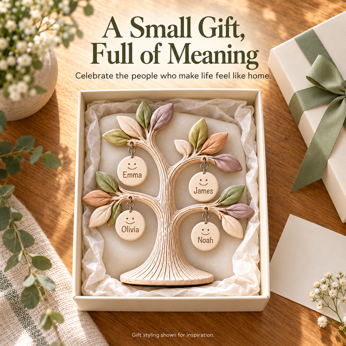Personalized Family "Tree of Life" Desktop Ornament – Custom Names 🌳💖
