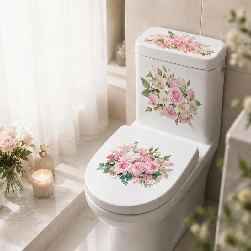 Last Day 50% OFF-Only$12.99🎁3-Piece Floral Bathroom Toilet Sticker Set – Decorative Peel & Stick Decals