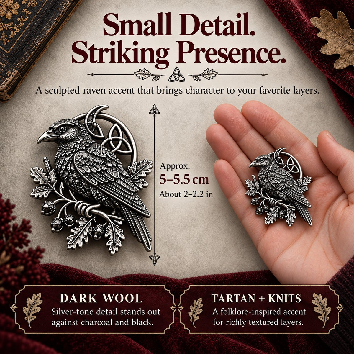 🔥LAST DAY 50% OFF - 🐦‍⬛ Gothic Celtic Raven Brooch – Dark Academia Statement Pin