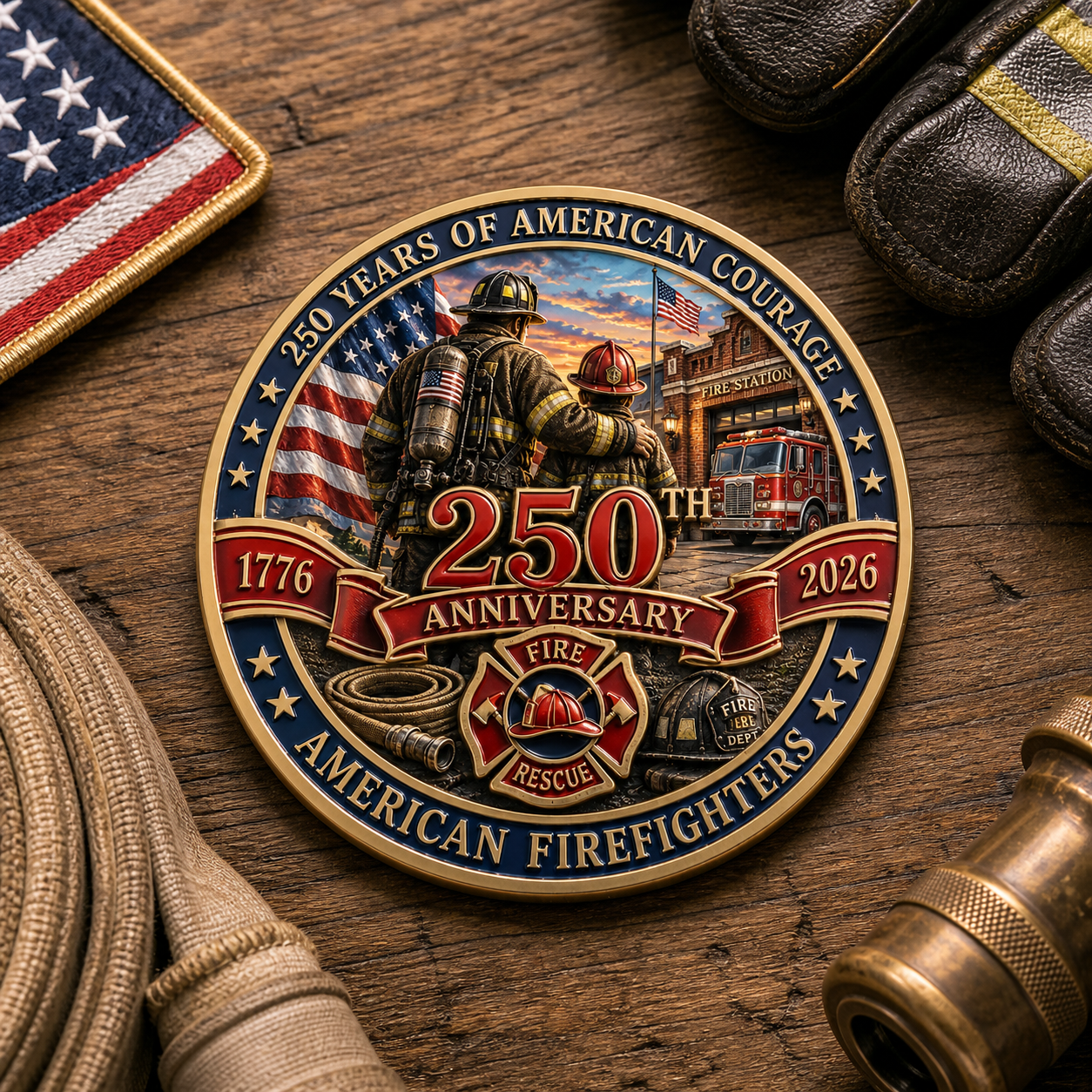 250th Anniversary American Firefighters Commemorative Coin – Courage, Duty & Service 1776–2026