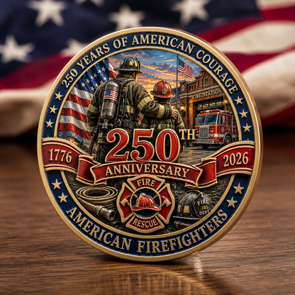 250th Anniversary American Firefighters Commemorative Coin – Courage, Duty & Service 1776–2026