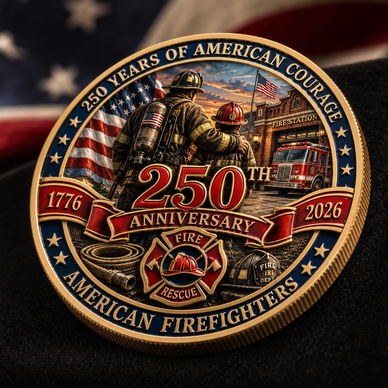 250th Anniversary American Firefighters Commemorative Coin – Courage, Duty & Service 1776–2026