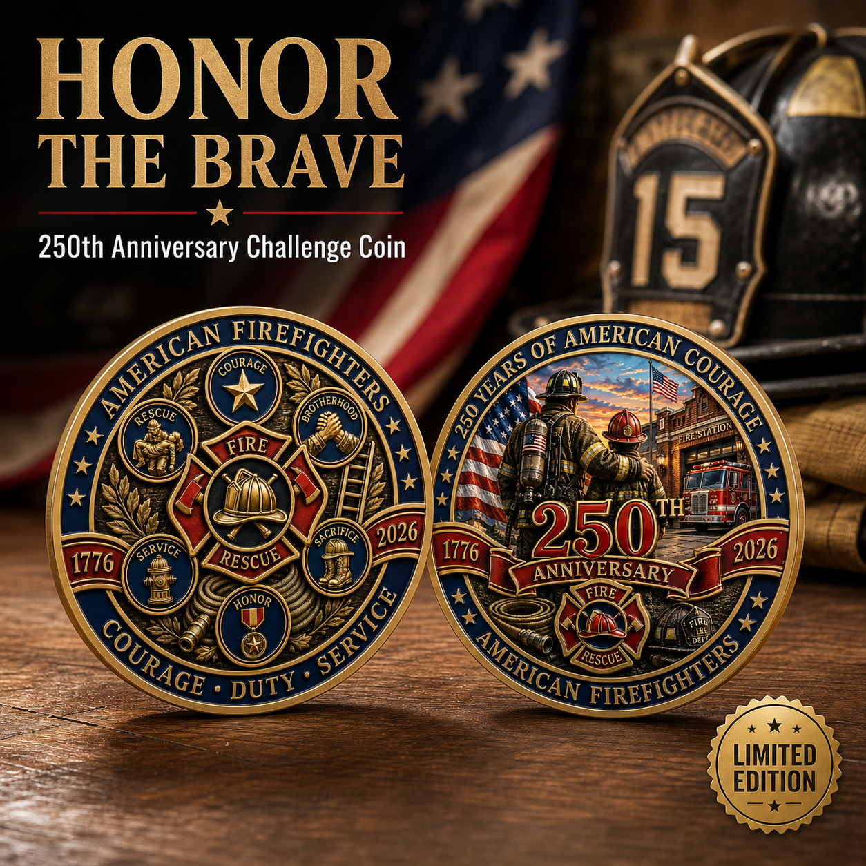 250th Anniversary American Firefighters Commemorative Coin – Courage, Duty & Service 1776–2026