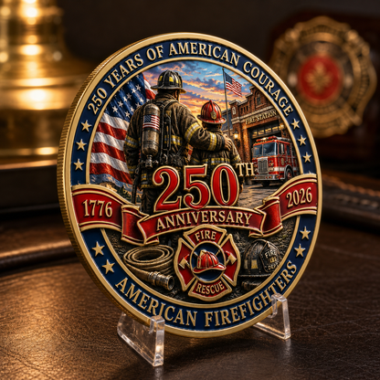 250th Anniversary American Firefighters Commemorative Coin – Courage, Duty & Service 1776–2026