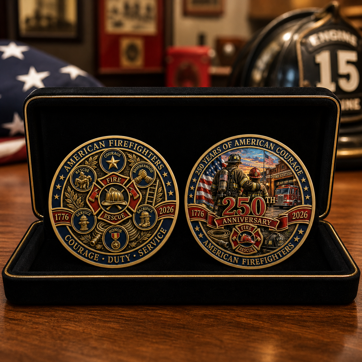 250th Anniversary American Firefighters Commemorative Coin – Courage, Duty & Service 1776–2026