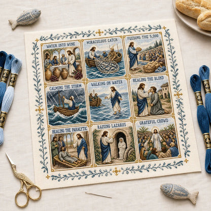 ✝️ Beginner-Friendly Life of Jesus Bible Story Cross Stitch DIY Kit | 6 Biblical Collections with Fabric, Color-Matched Floss, Needle & Pattern Guide Included 💕