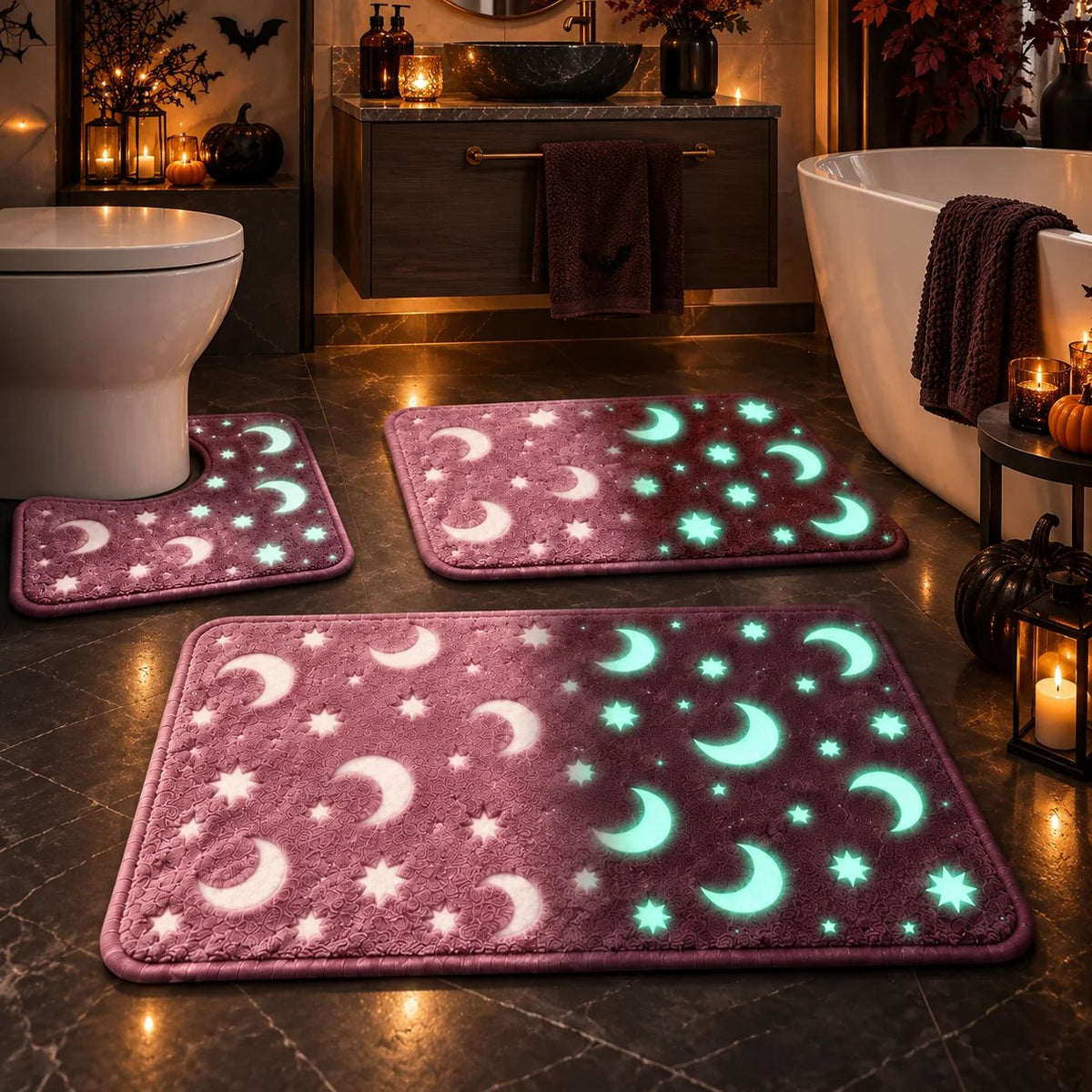 Glow-in-the-Dark Bathroom Set (featuring moon and star motifs) — 3-Piece Plush Collection