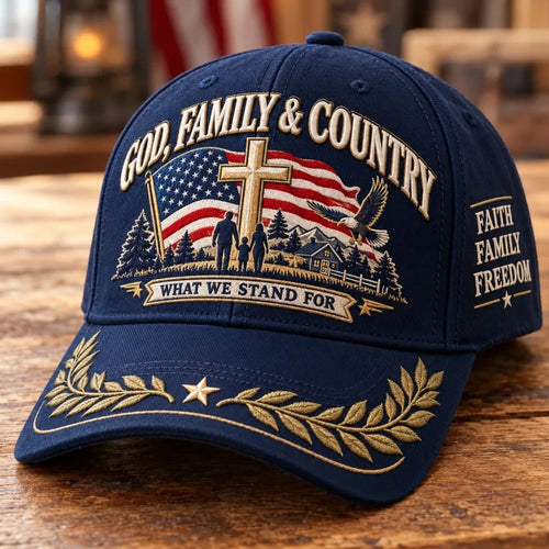 ✝️God Family & Country What We Stand For Patriotic Faith Baseball Cap