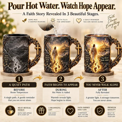 🔥 Last Day 49% OFF - 🔥✝️ Jesus Walks With MeTM – Heat-Reveal Faith Mug | You Are Never Alone (📦Buy 2 Free Shipping)