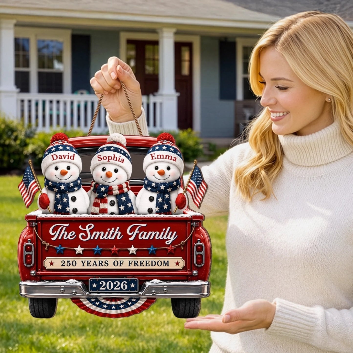 Custom Snowman Premium 3D Ornament - Personalized America 250th Anniversary Christmas Gifts For Mom, Dad, Brother, Sister - Celebrating Home And Holiday