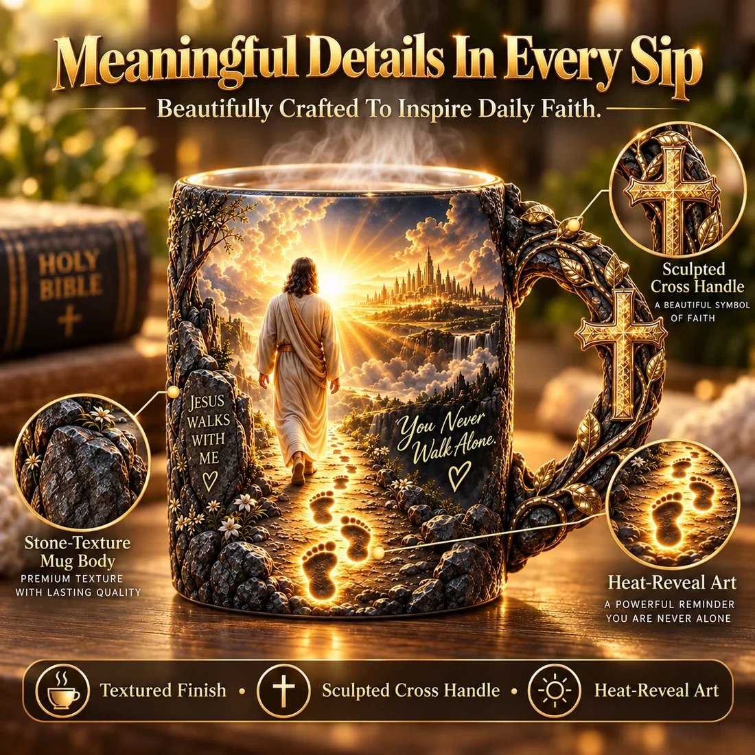 🔥 Last Day 49% OFF - 🔥✝️ Jesus Walks With MeTM – Heat-Reveal Faith Mug | You Are Never Alone (📦Buy 2 Free Shipping)