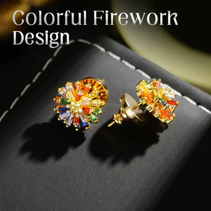 ✨ ✨ Colorful Firework Stud Earrings – Cubic Zirconia, 18K Plated, Festive 🎆