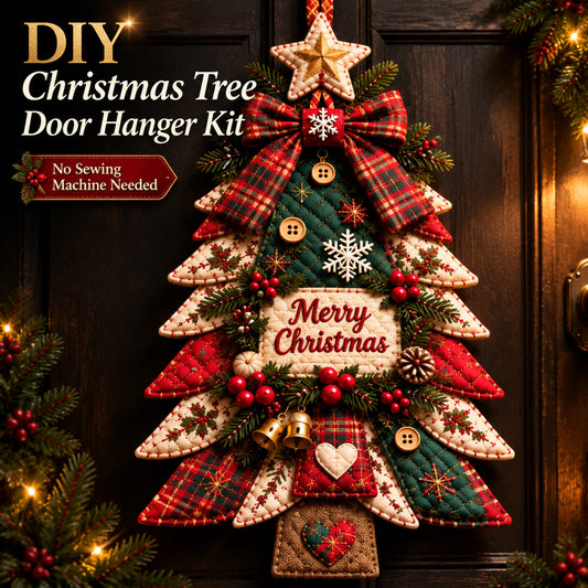 DIY Christmas Tree Hanging Decor Kit 🎄 No‑Sew Quilted Patchwork Door Hanger, Farmhouse Holiday Craft Gift for Beginners