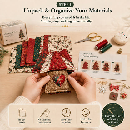 DIY Christmas Tree Hanging Decor Kit 🎄 No‑Sew Quilted Patchwork Door Hanger, Farmhouse Holiday Craft Gift for Beginners