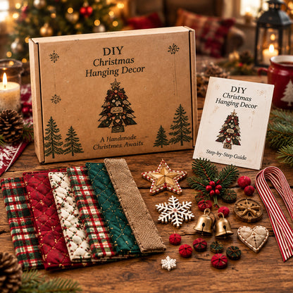 DIY Christmas Tree Hanging Decor Kit 🎄 No‑Sew Quilted Patchwork Door Hanger, Farmhouse Holiday Craft Gift for Beginners