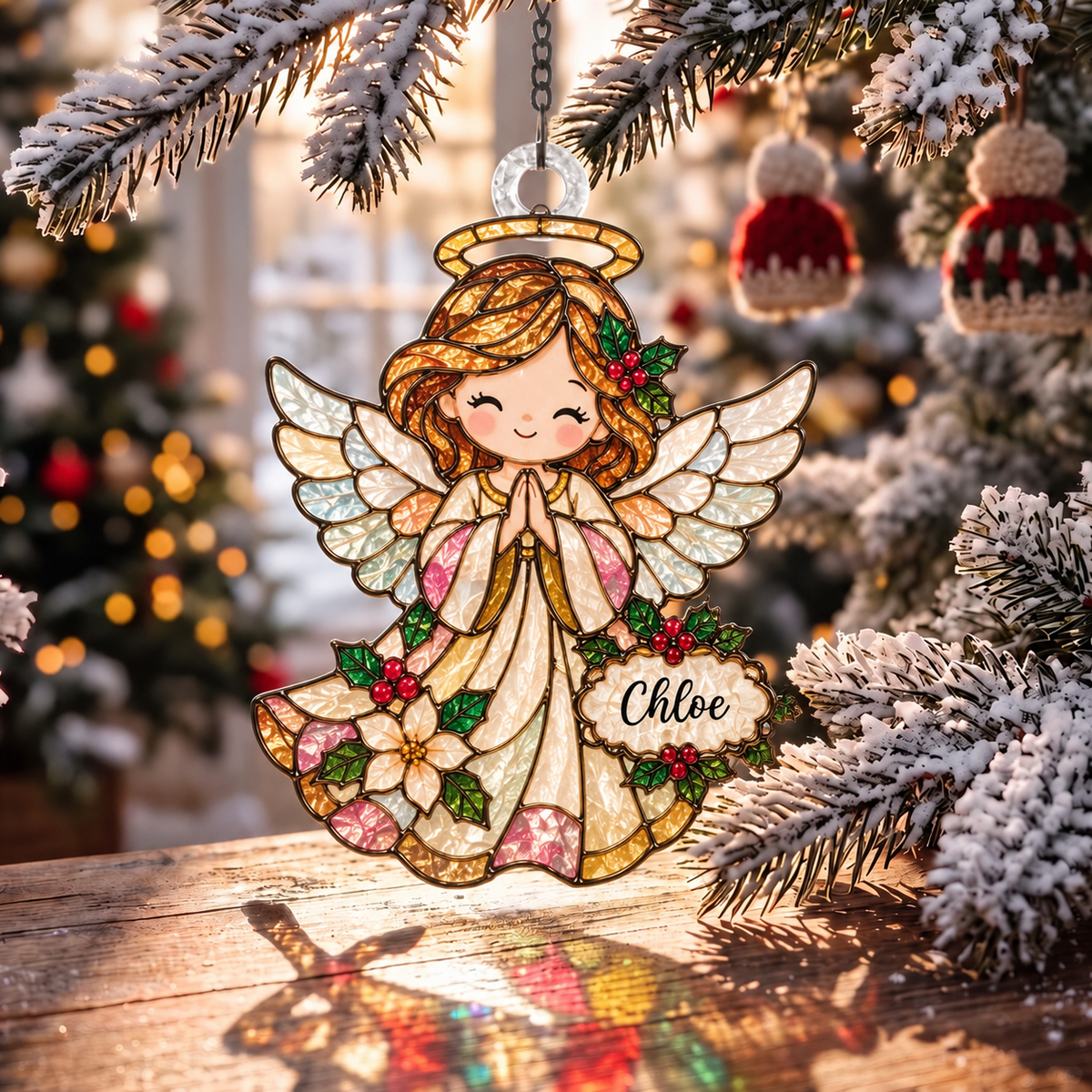 Personalized Christmas‑themed Stained Glass Ornament – Custom Name Suncatcher Tree Decoration 🌈