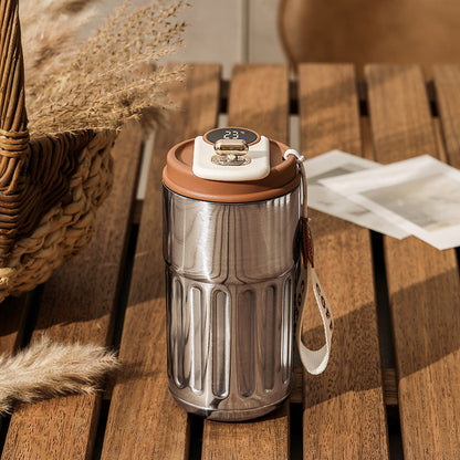 Smart Temperature Display Travel Mug – 450ml Insulated Coffee Cup with Carry Strap