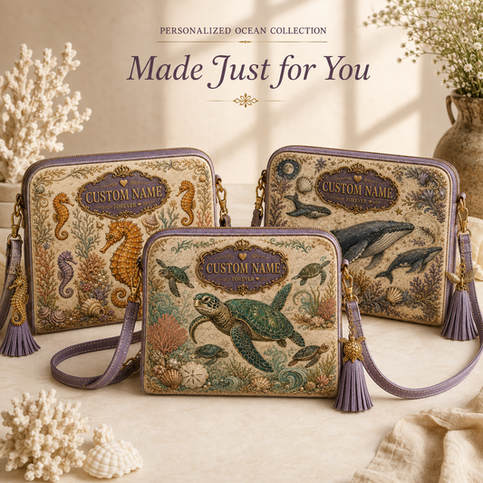 Personalized Vintage Ocean Crossbody Bag | Custom Name & Marine Charm Purse