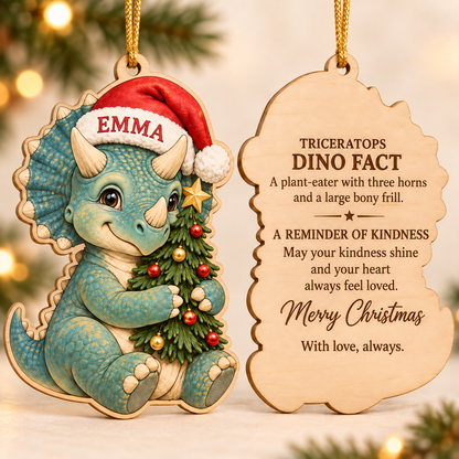 🔥Last Day 50% OFF -🦖 Personalized Dinosaur Christmas Ornament | Custom Name Wood Keepsake with Dino Facts & Wishes 🎄