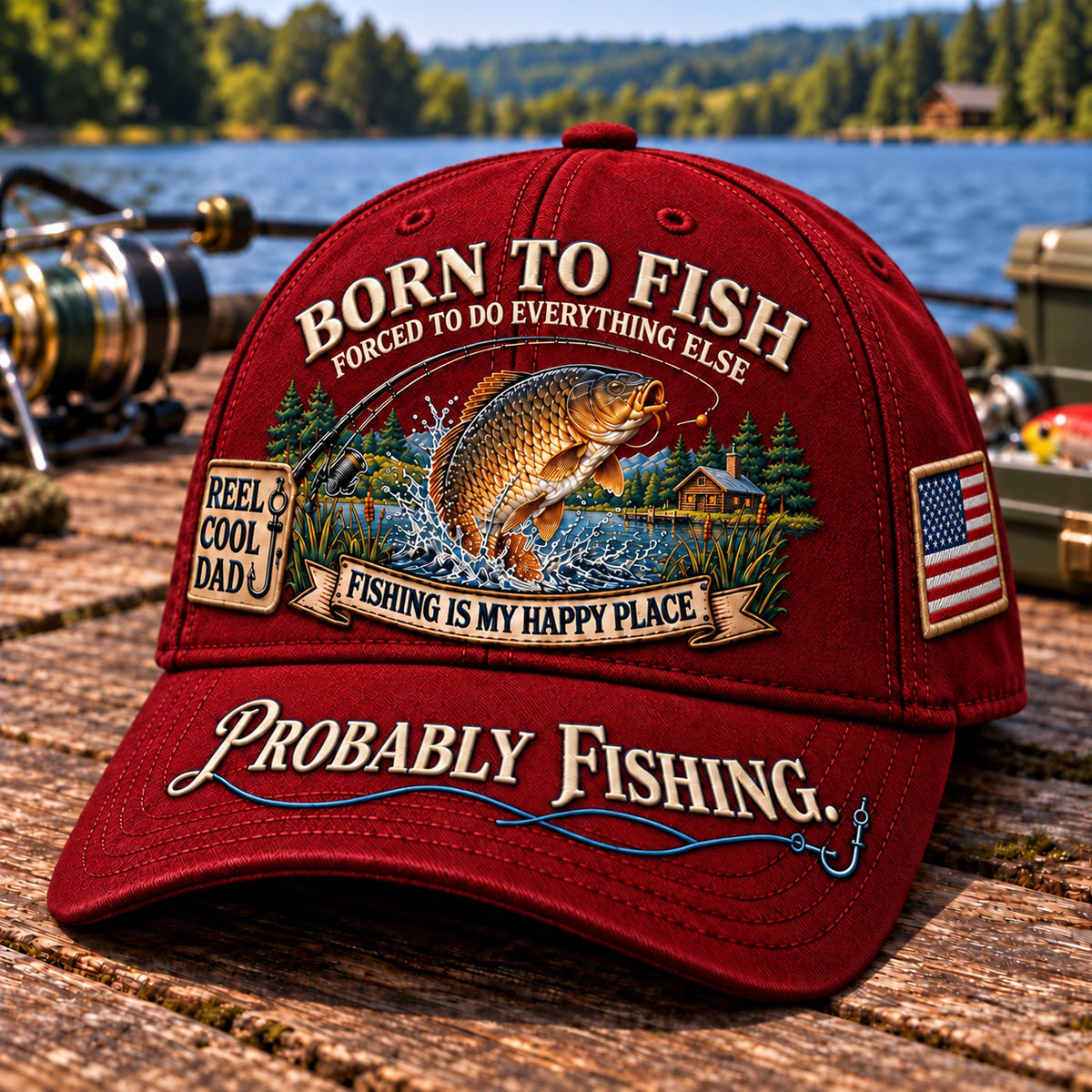 🎣 Born To Fish “Probably Fishing” USA Angler Tribute Cap  | Cotton-Poly Blend • Detailed Embroidery • Adjustable Fit