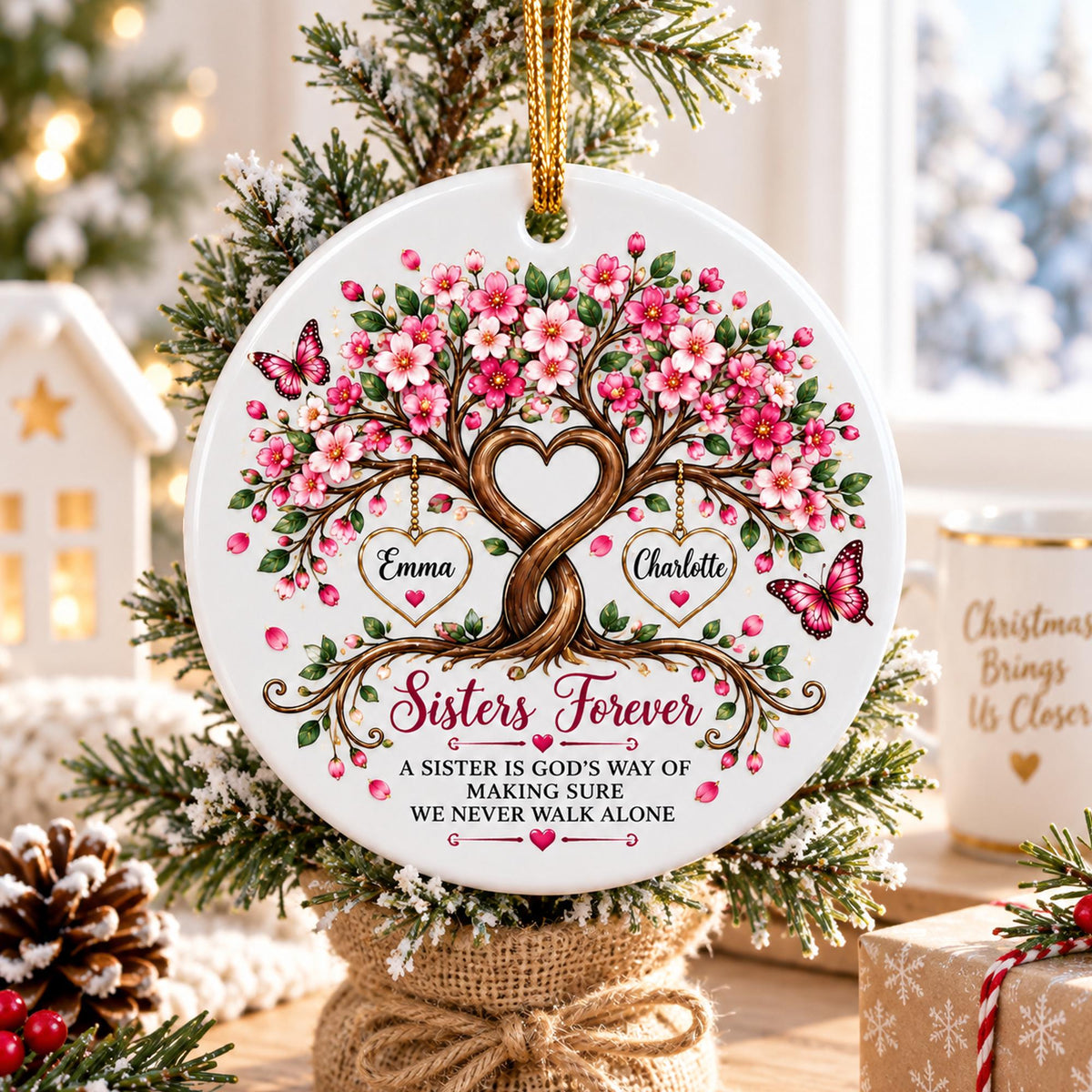 Personalized Sisters Forever Tree of Life Christmas Ornament