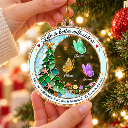 Personalized Sisters Christmas Ornament – Custom Butterfly Names Acrylic Ornament