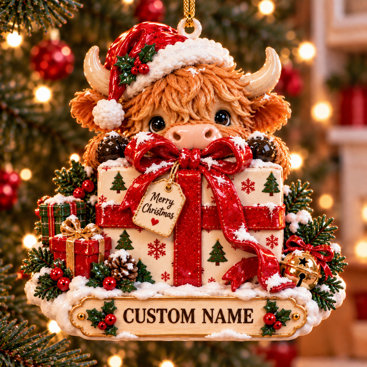 Personalized Highland Cow Christmas Ornament