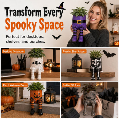 💀🎃Halloween Whimsical Hanging Leg Planter Hand-Painted Resin Succulent Pot💐