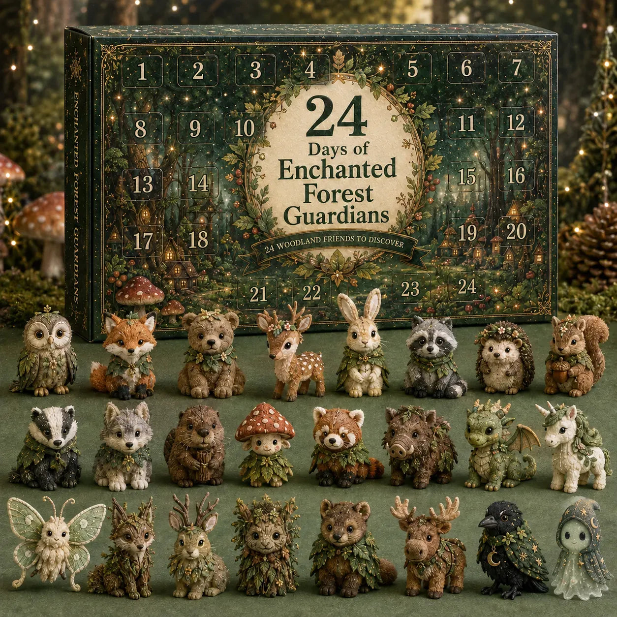 ⏳ Last Day 50% OFF – ✨ 24-Day Fantasy Guardian Advent Calendar Collection | 24 Unique Mini Collectible Characters with 4 Magical Themes for Daily Surprises & Display 🌲🌊
