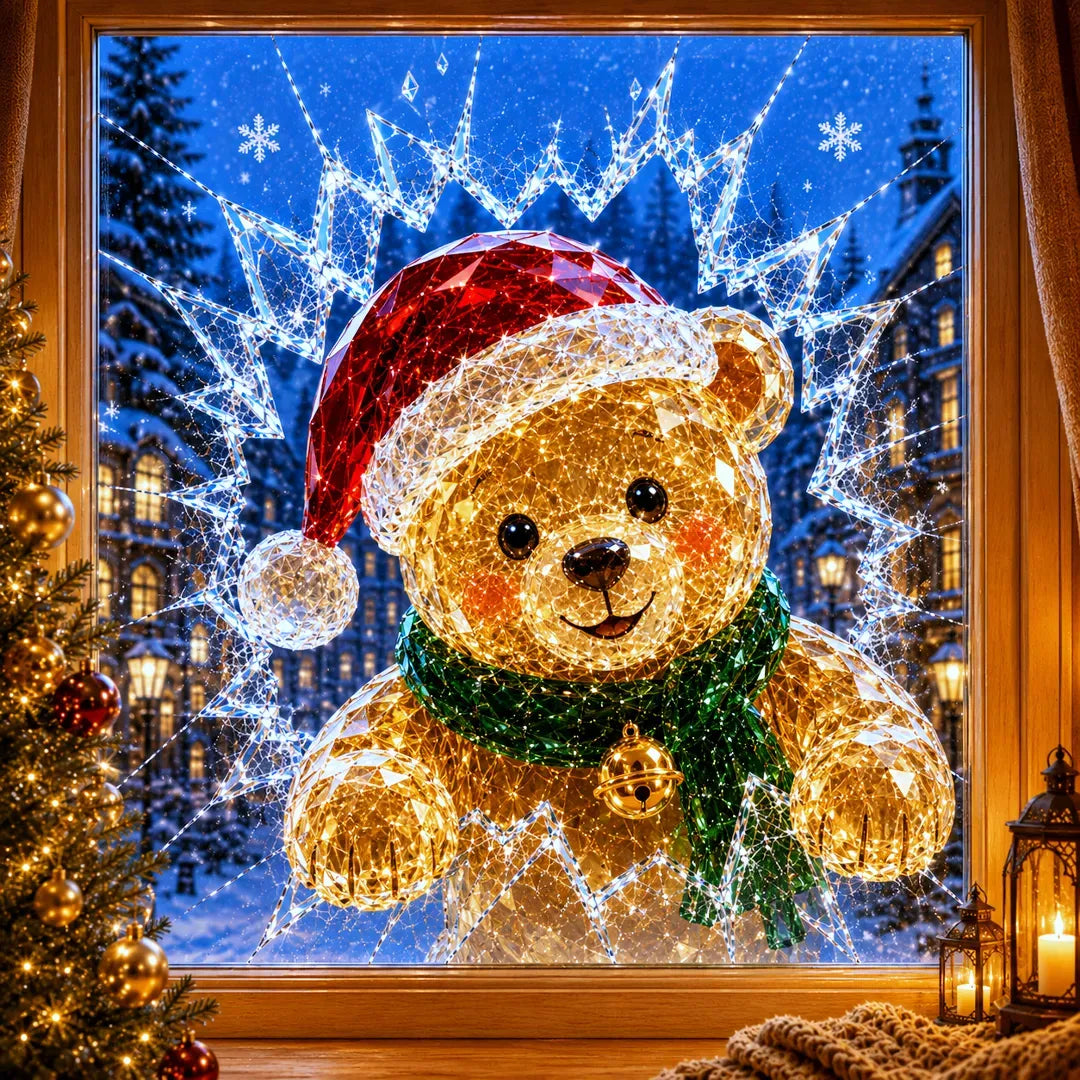 🎄Crystal Christmas Break-In Window Decal | Shattered Glass Illusion with Sparkling Holiday Characters for Magical Window Decorations ✨🎅