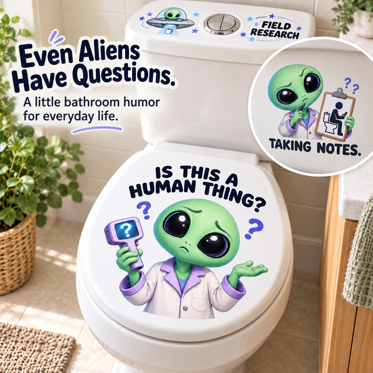 👽 “Is This a Human Thing?” 3-Piece Alien Toilet Decal Set