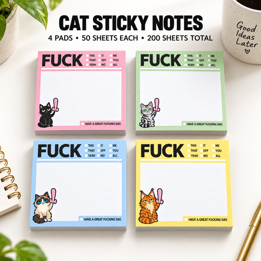 The "I'm Done" Sassy Cat Sticky Notes 🐱🖕 | Funny Office Gag Gift &Sweary Notepad (4-Pack)
