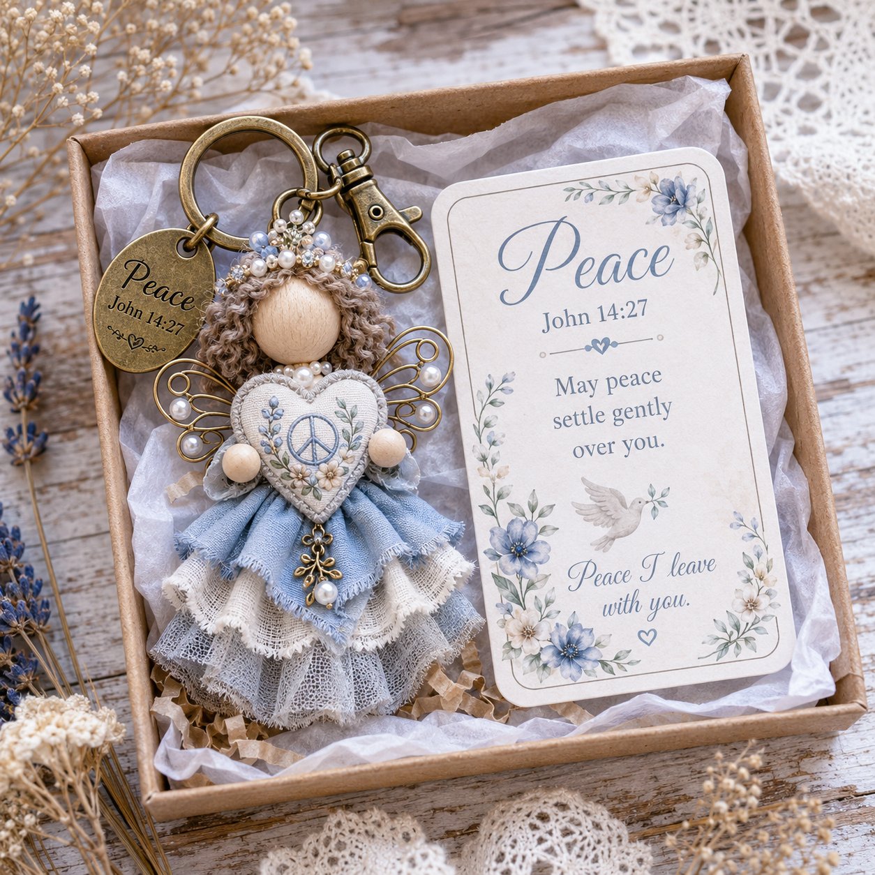 🔥Last Day 50% OFF -Faith Guardian Keychain Scripture Gift Set Collection | Layered Fabric Charm, Inspirational Scripture Card & Ready-to-Gift Box Included 💕