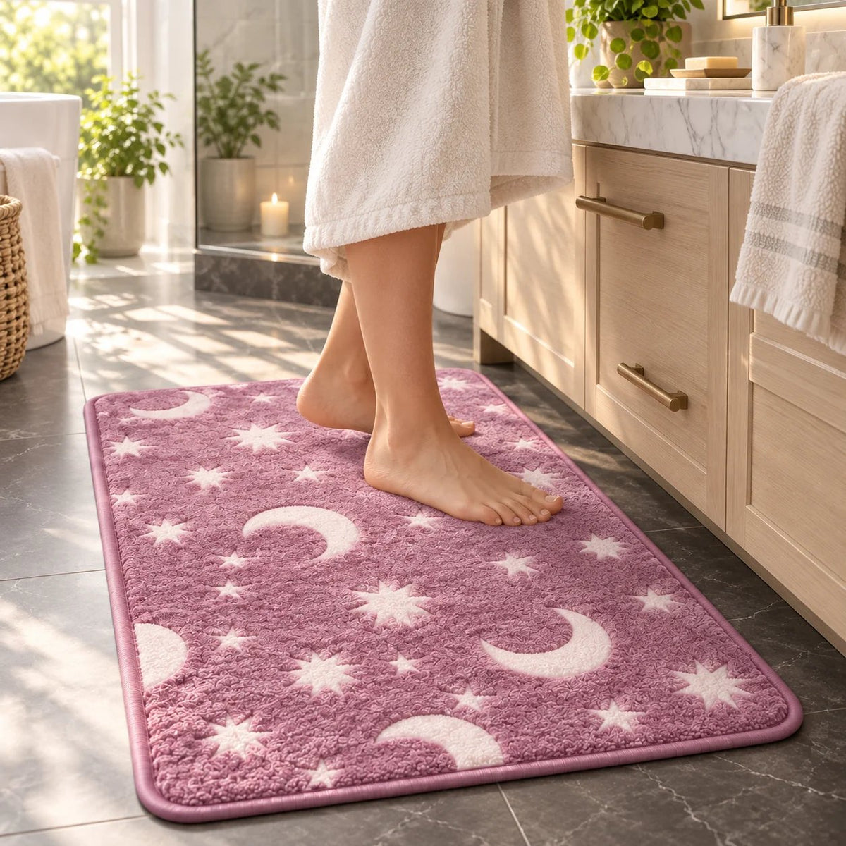 Glow-in-the-Dark Bathroom Set (featuring moon and star motifs) — 3-Piece Plush Collection
