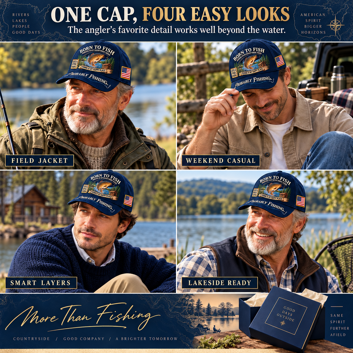 🎣 Born To Fish “Probably Fishing” USA Angler Tribute Cap  | Cotton-Poly Blend • Detailed Embroidery • Adjustable Fit