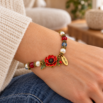 🌺 Personalized "Courage Lives On" Poppy Memorial Bracelet & Keepsake Box Set 🕊️