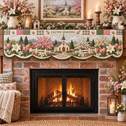 ⏳ Last Day 50% OFF – ✝️ Easter Faith Quilted Mantel Scarf | Patchwork Christian Fireplace Décor for Spring & Easter 🌷