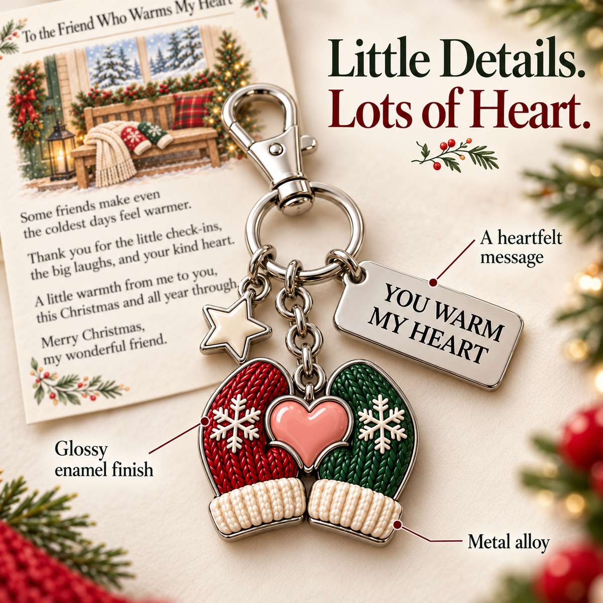 "You Warm My Heart" Mittens Keychain & Mini Keepsake Card ❄️❤️ | The Perfect Best Friend Christmas Gift & Stocking Stuffer