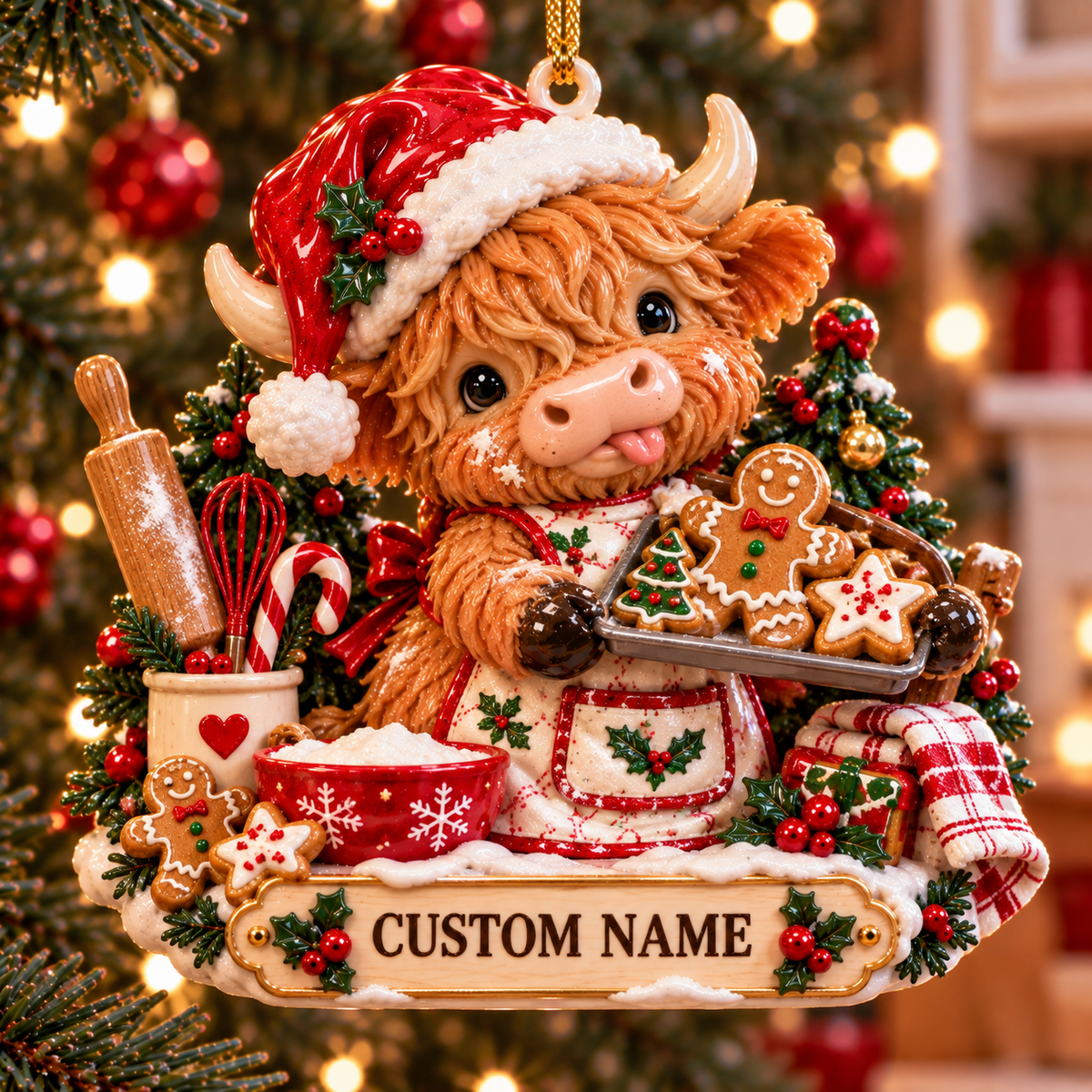 Personalized Highland Cow Christmas Ornament