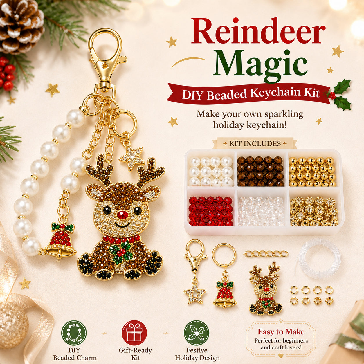🔥🎄 Christmas Sparkle DIY Beaded Keychain Collection